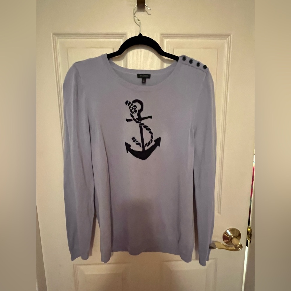 Talbots Blue Sweater with Black Anchor